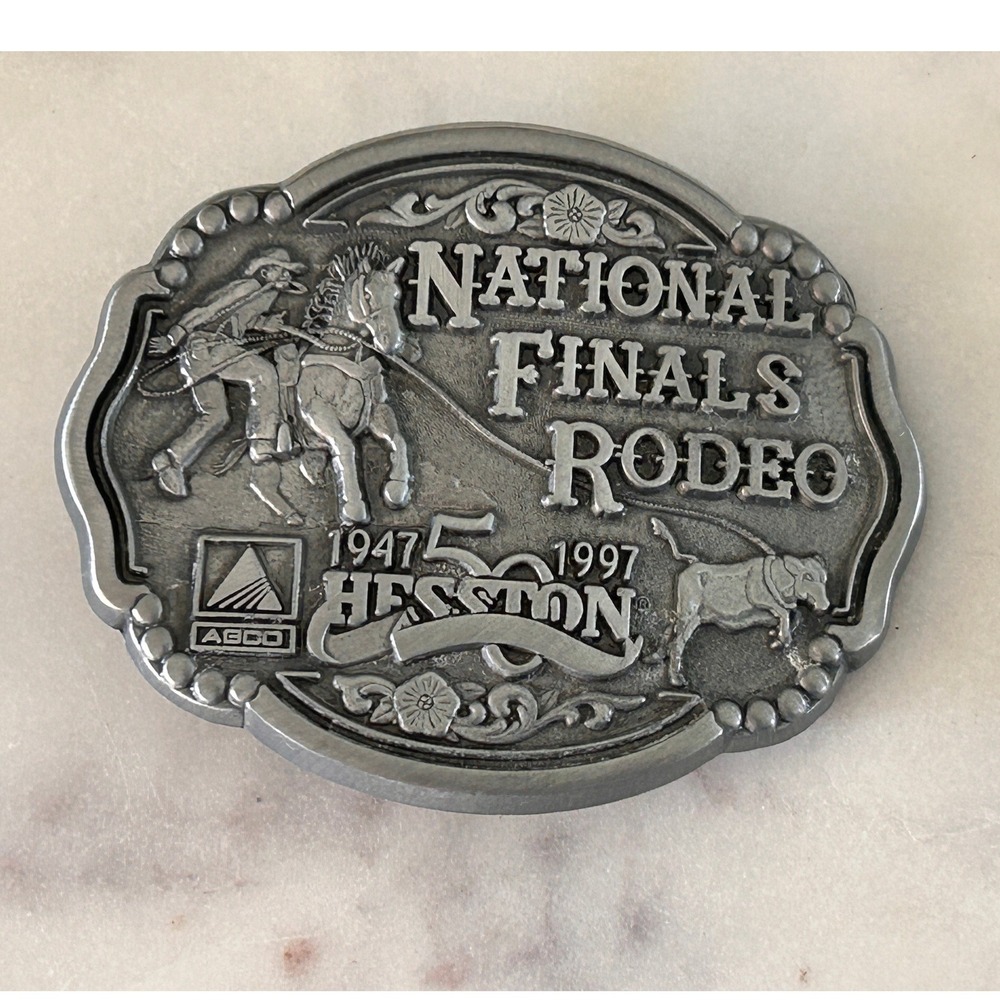 1997 Hesston National Finals Rodeo Belt Buckle 50th Anniversary NFR Miniature